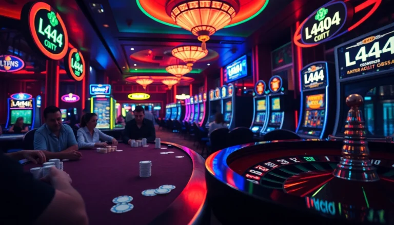 Experience the excitement of high-stakes poker at L444 casino tables filled with action and vibrant energy.